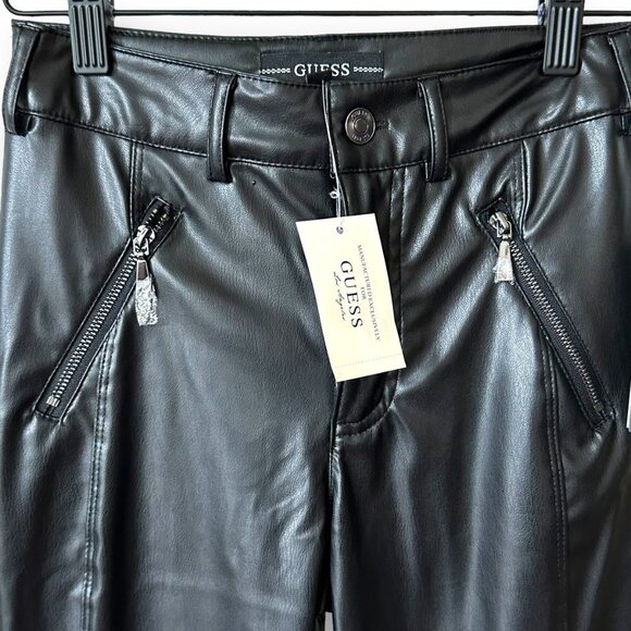 GUESS Women's Soto Faux Leather Skinny Pant Jet Black Sz 0 - Picture 3 of 12